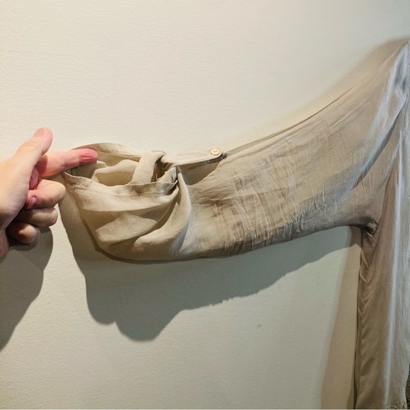 JOHNNY WAS Sz L 100% Cupro Rayon Embroidered Trim Semi Sheer Cream Blouse - Picture 4 of 12